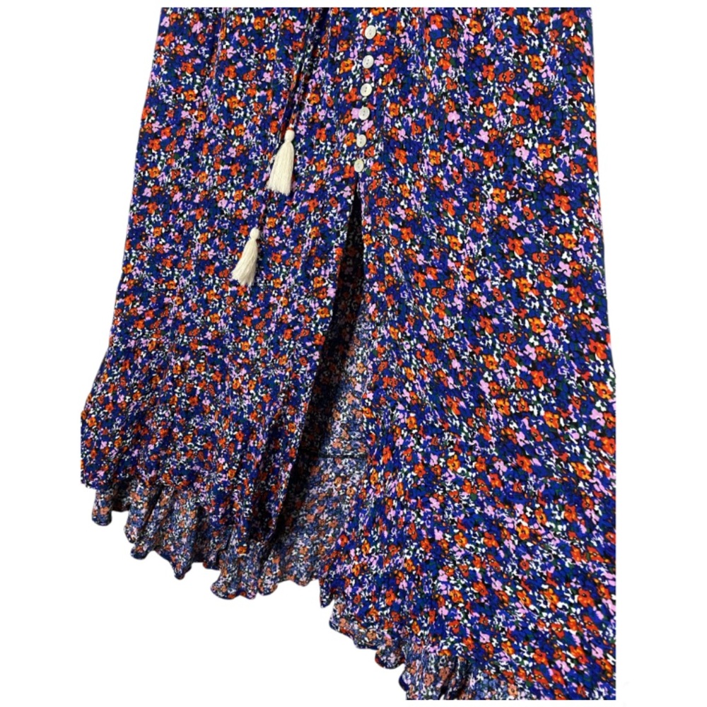 Rachel Zoe Boho Maxi Skirt S Blue Floral Smocked Waist  Button Up Cottagecore - Picture 4 of 6